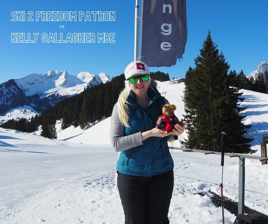 Picture of Kelly in Gstaad where she delivered a session to the local children on skiing with a visual impairment