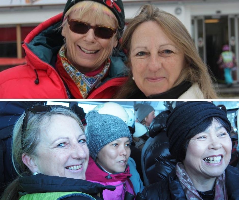 Top: Catherine with a local guide | Bottom: Catherine taking a visually impaired beneficiairy & friend up the gondola