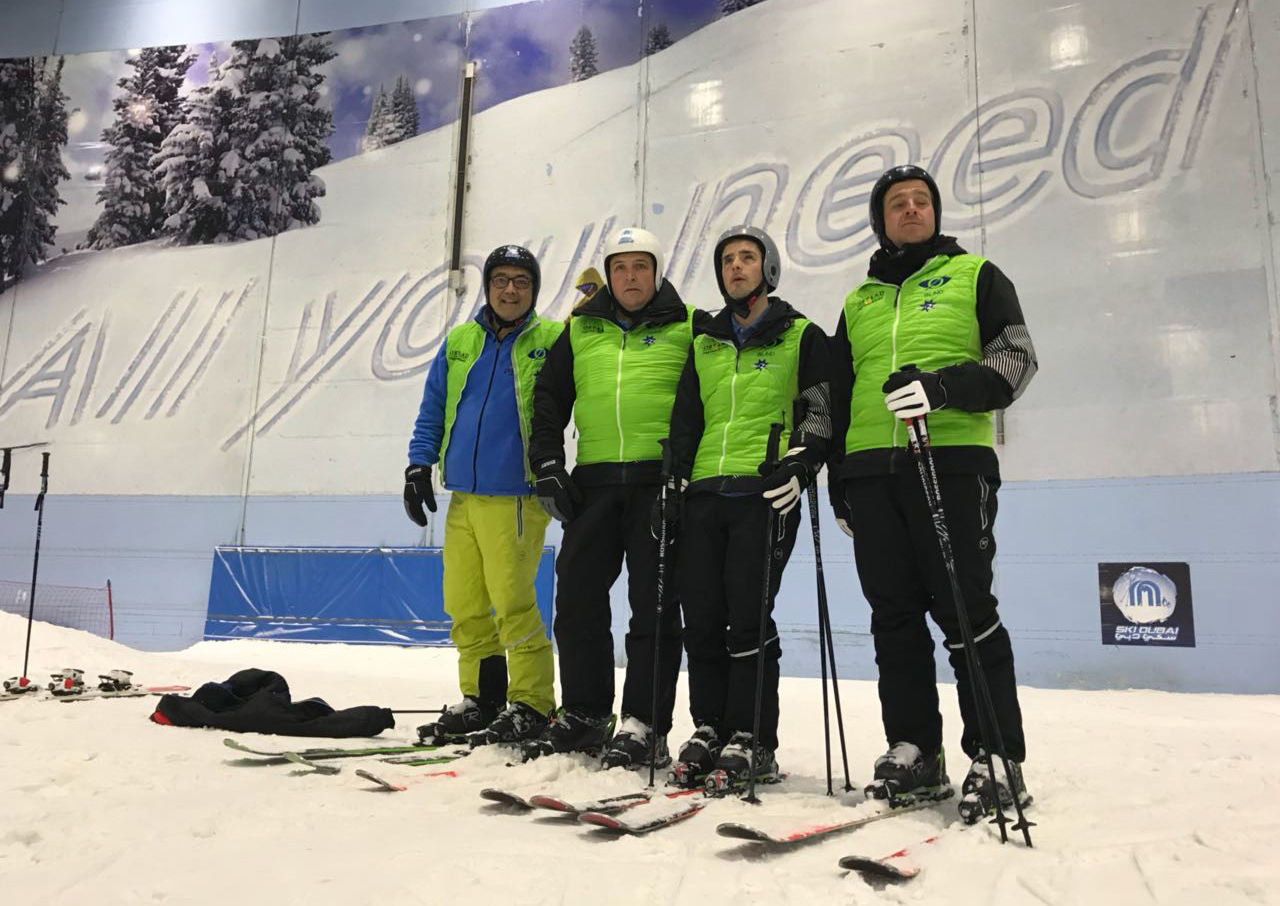 Blind skiers and their guides in Dubai